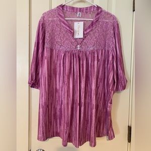 Purple Flycurvy NWT lace long sleeve shirt blouse top size L